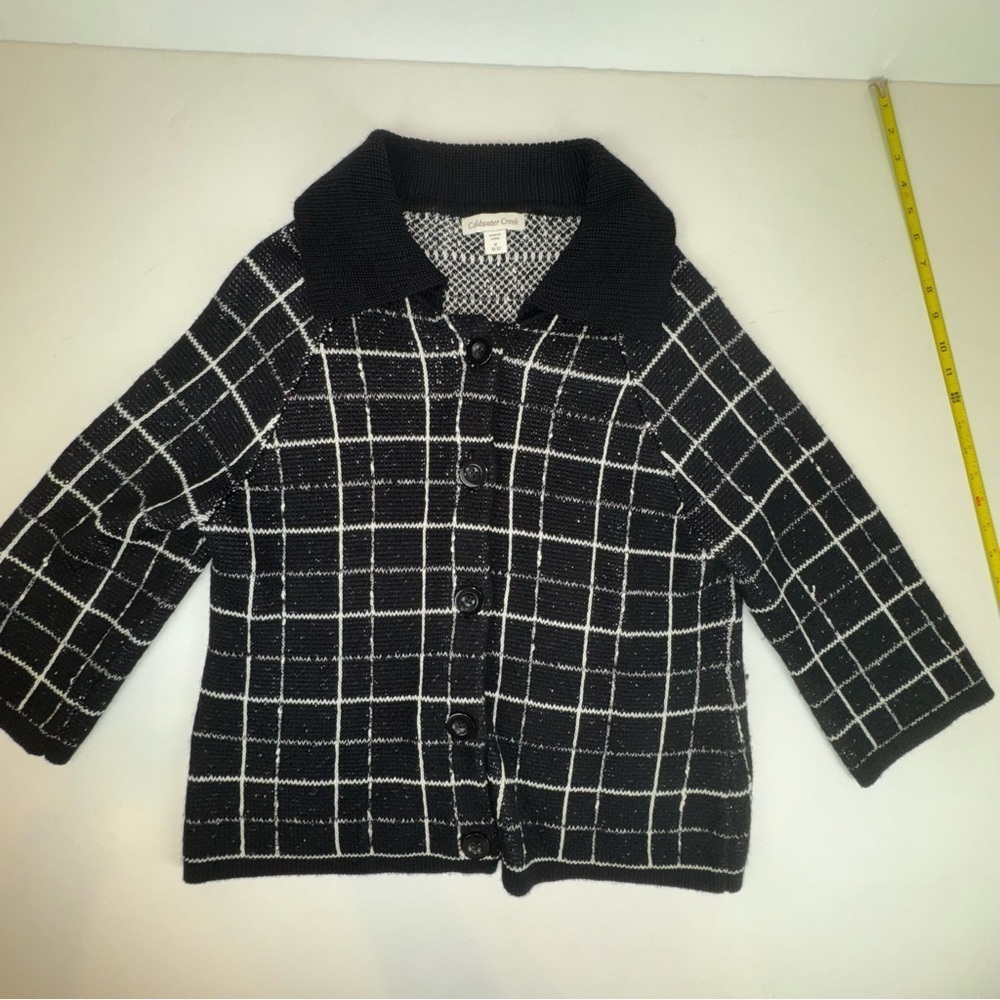 Coldwater Creek Collared Cardigan Windowpane Black size M - Picture 3 of 12